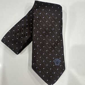 Versace Tie In Brown And Blue Dot